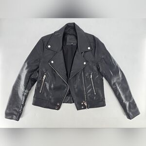 Blank NYC Shiny Black Leather Jacket with Silver Details